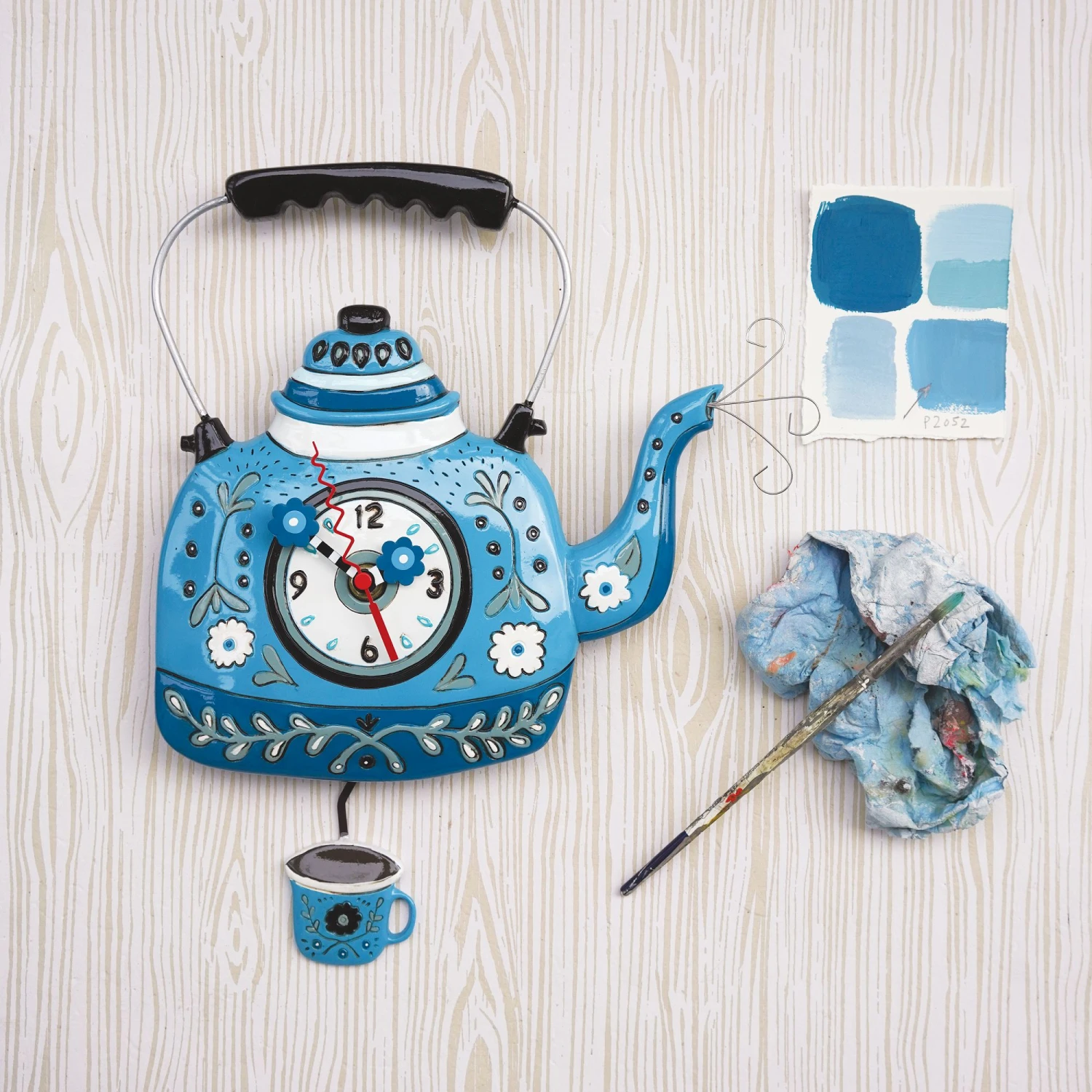Enesco Gift Kettle Blue Clock(Clock 77) 2 Enesco Gift Kettle Blue Clock(Clock 77) - Image 2